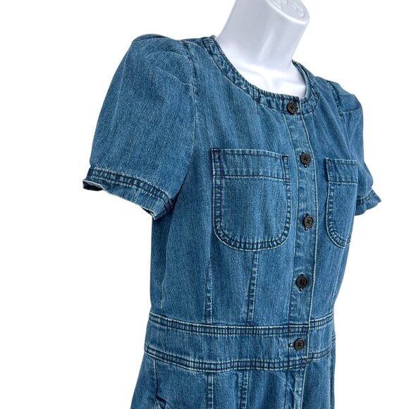 J.Crew Point Sur Patch-Pocket Utility Blue Denim Short Sleeve Romper Size 4 - Picture 4 of 14